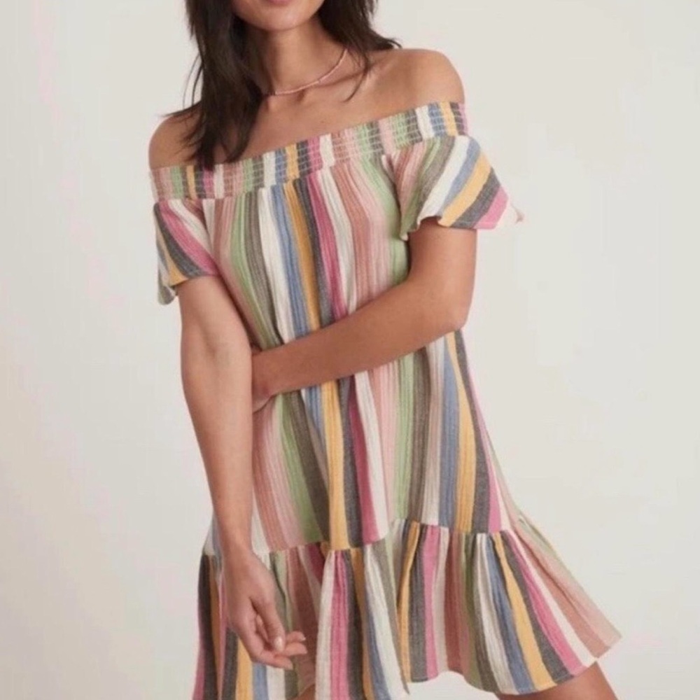 Marine layer shirley rainbow stripe off the shoulder dress size small